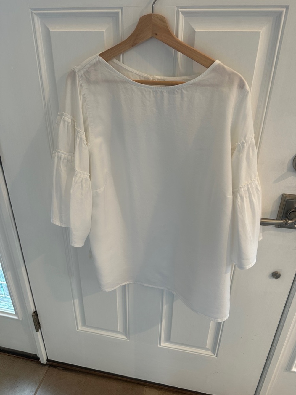 J. Jill White Ruffle Sleeve Cotton Blouse